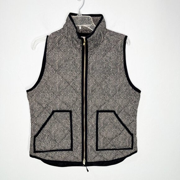 J.Crew Excursion puffer Down vest herringbone pattern Quilted Size M Black cream - Picture 4 of 11